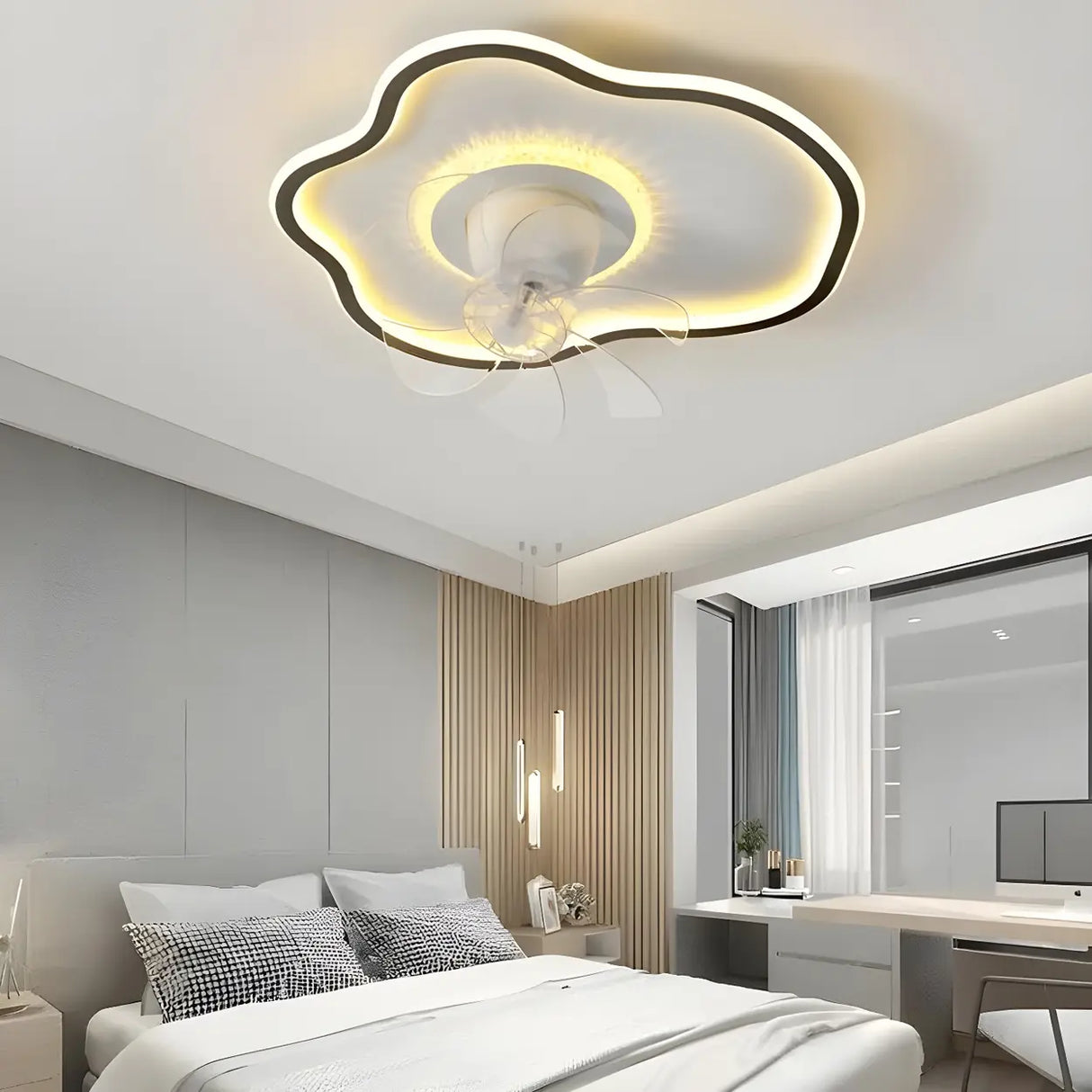 Modern 7 Blade Geometric Ceiling Fan with LED Light Image - 1