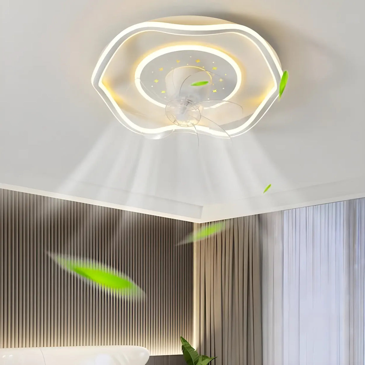 Modern 7 Blade Geometric Ceiling Fan with LED Light Image - 3