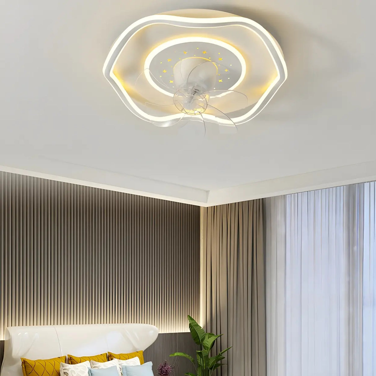 Modern 7 Blade Geometric Ceiling Fan with LED Light Image - 6