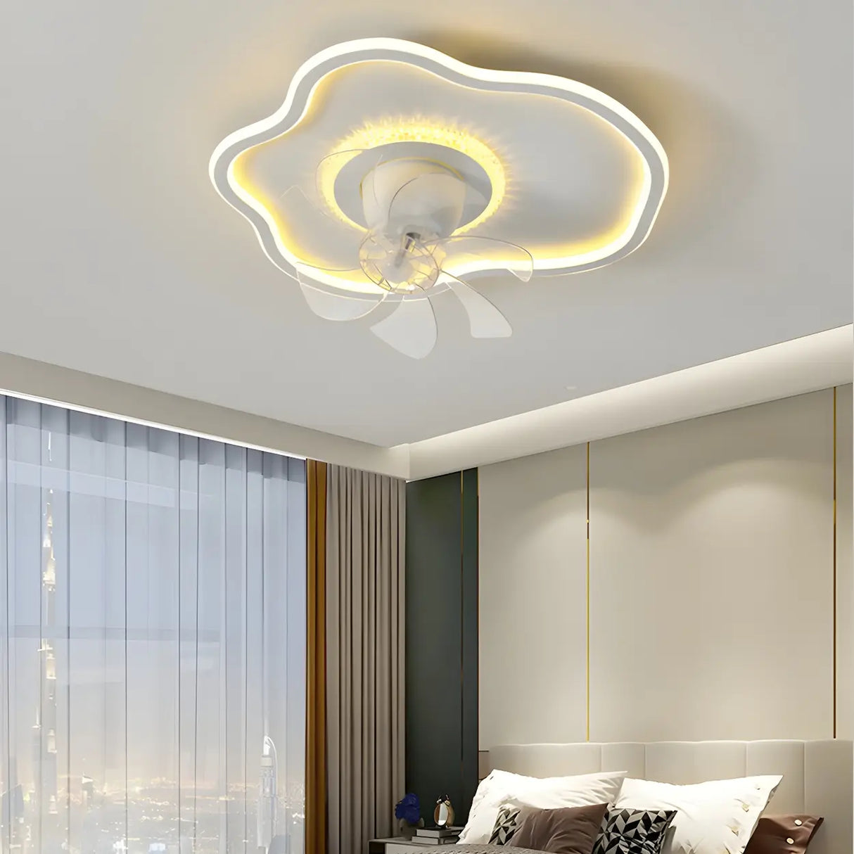Modern 7 Blade Geometric Ceiling Fan with LED Light Image - 7