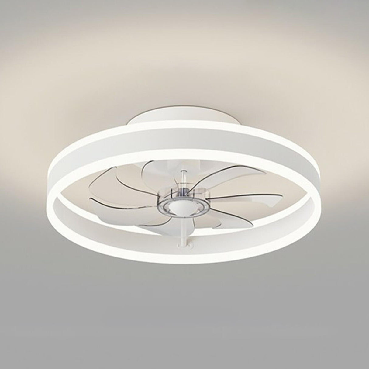 Modern 7 Clear Blades Round Ceiling Fan with LED Light Image - 12