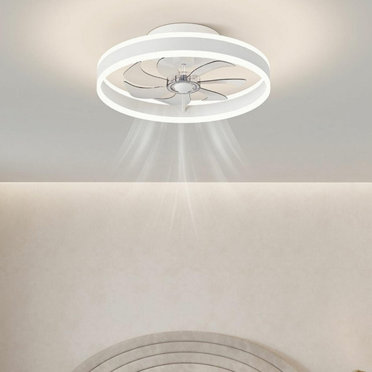 Modern 7 Clear Blades Round Ceiling Fan with LED Light Image - 3