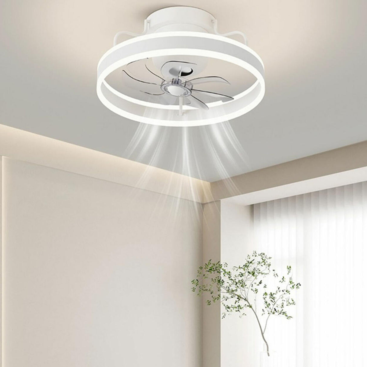 Modern 7 Clear Blades Round Ceiling Fan with LED Light Image - 4