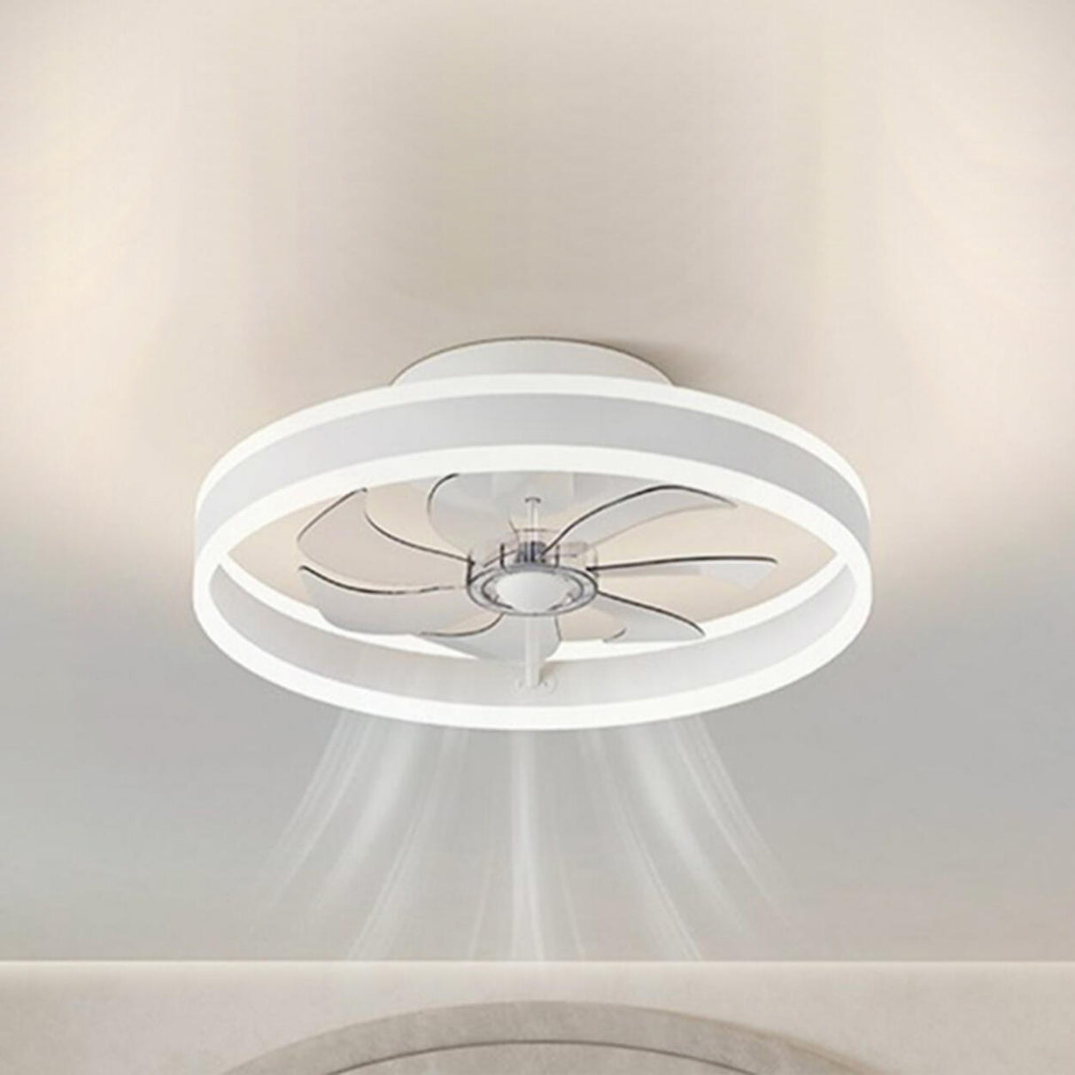 Modern 7 Clear Blades Round Ceiling Fan with LED Light Image - 6