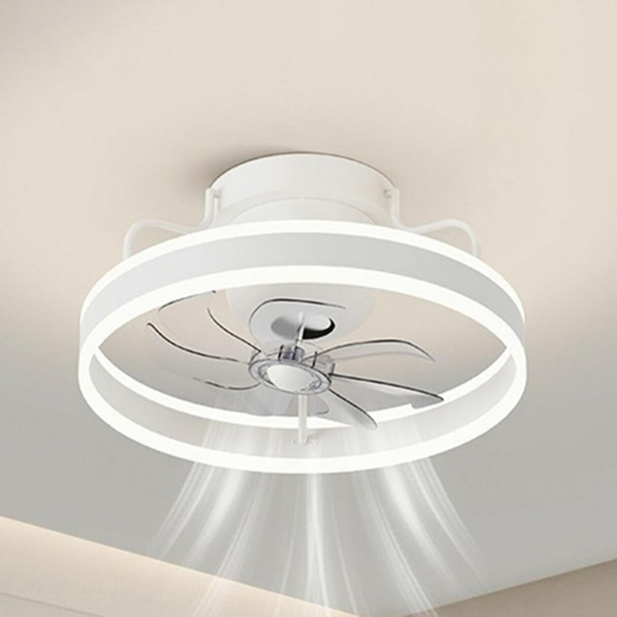 Modern 7 Clear Blades Round Ceiling Fan with LED Light Image - 7