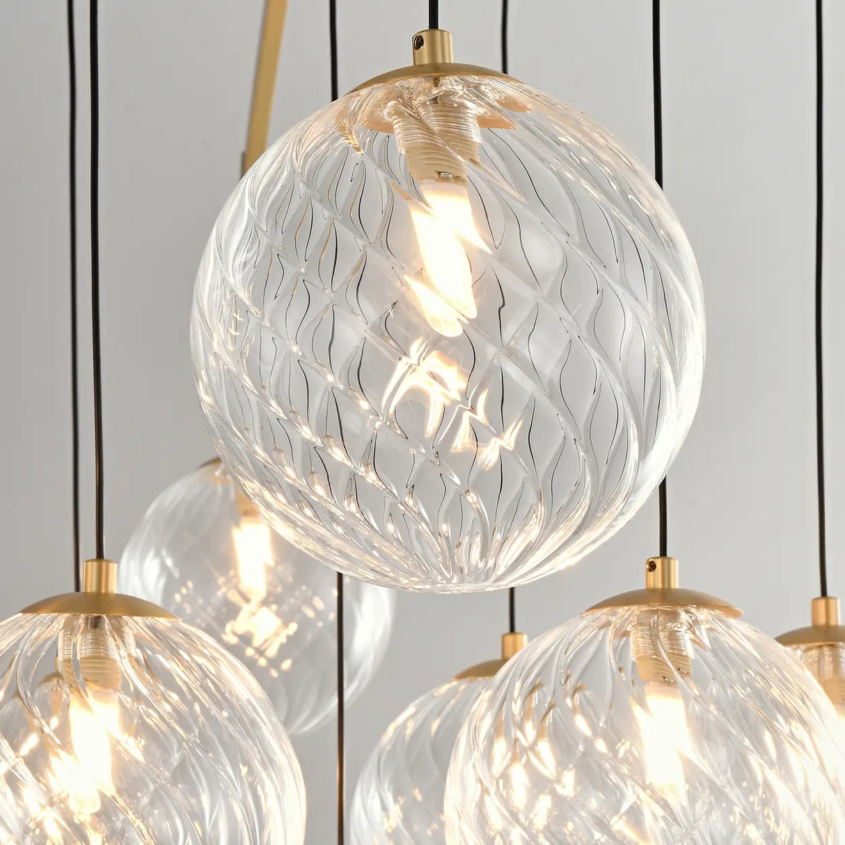 Modern 7-Light Brass Branch Textured Glass Globe Chandelier Image - 5