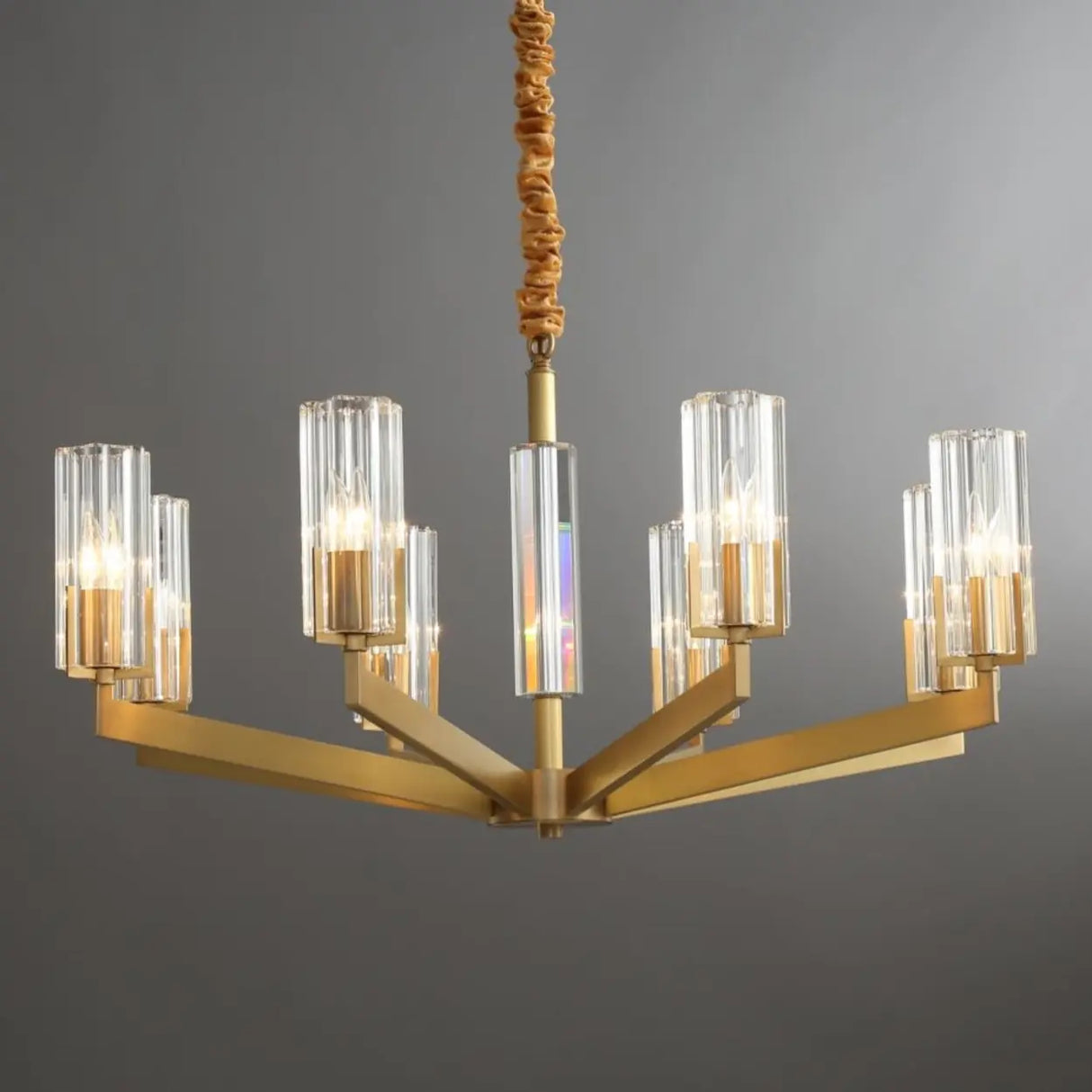 Modern 8-Light Clear Crystal Glass Gold Brass Branch Chandelier Image - 1