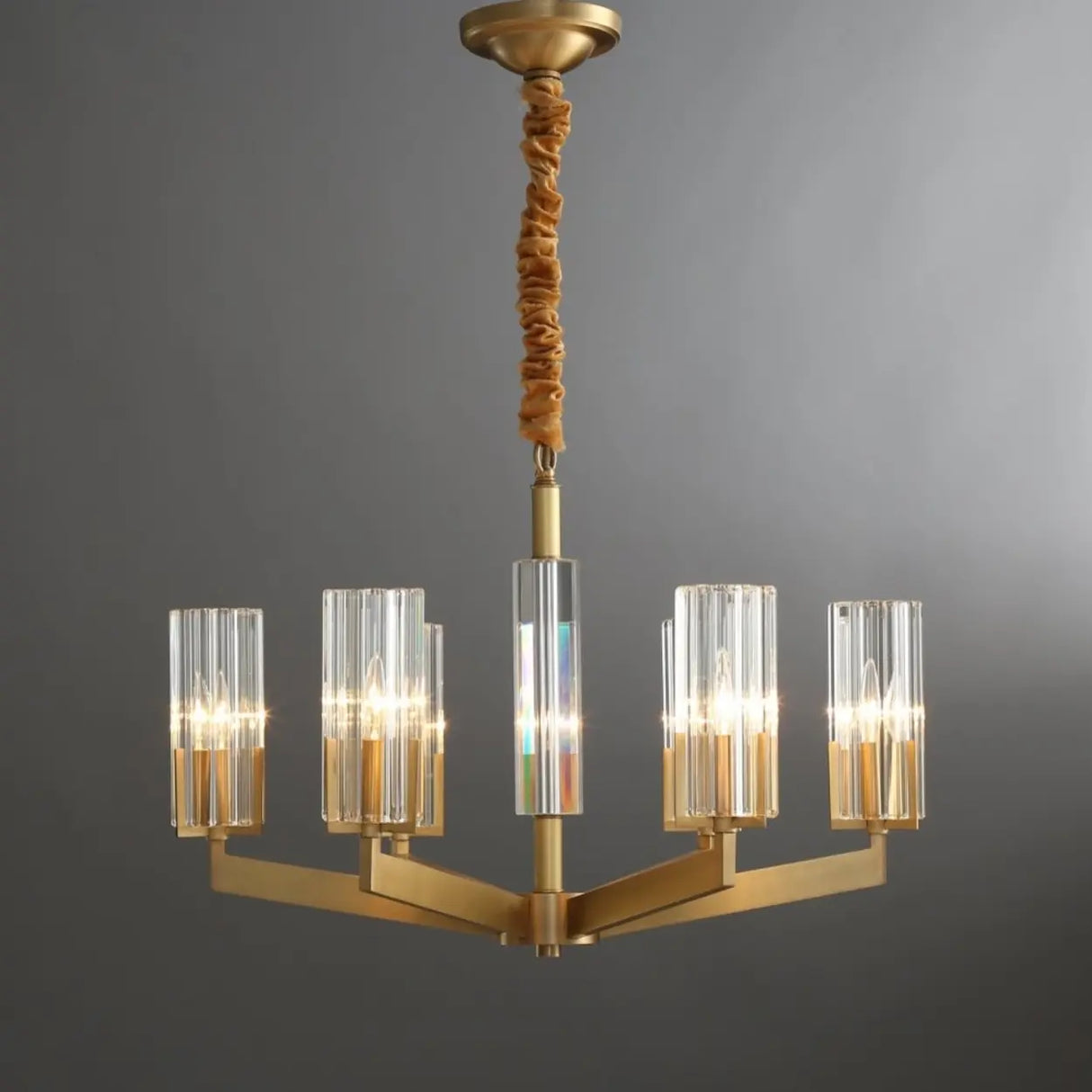 Modern 8-Light Clear Crystal Glass Gold Brass Branch Chandelier Image - 2