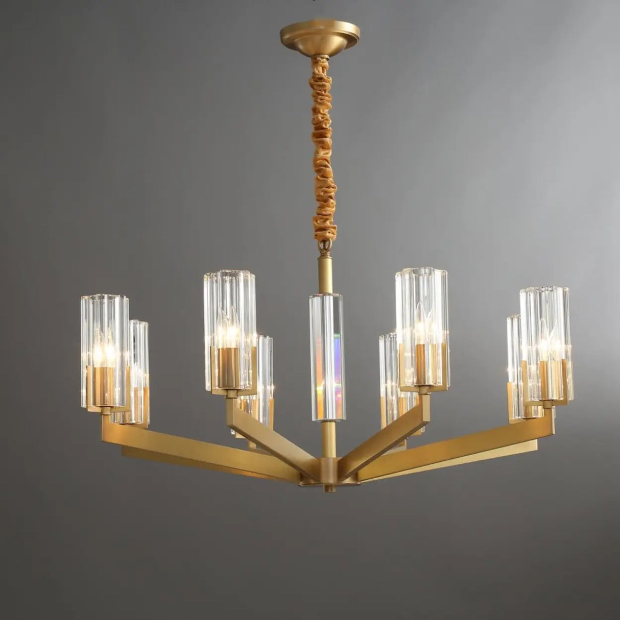 Modern 8-Light Clear Crystal Glass Gold Brass Branch Chandelier Image - 3