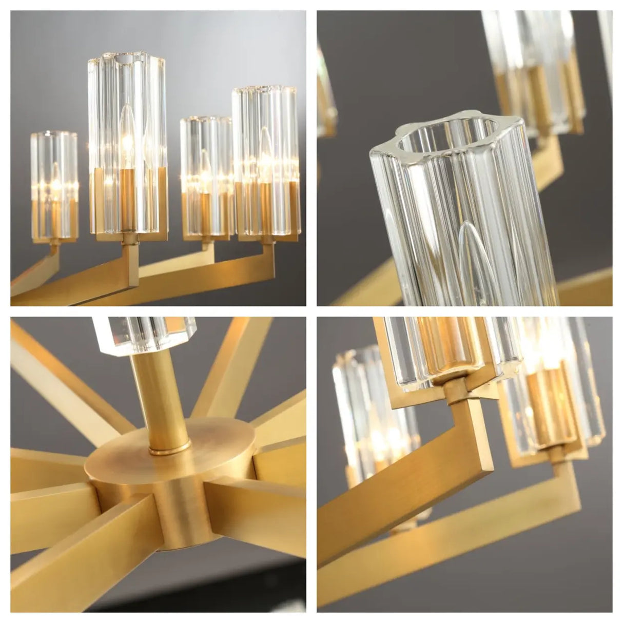 Modern 8-Light Clear Crystal Glass Gold Brass Branch Chandelier Image - 4