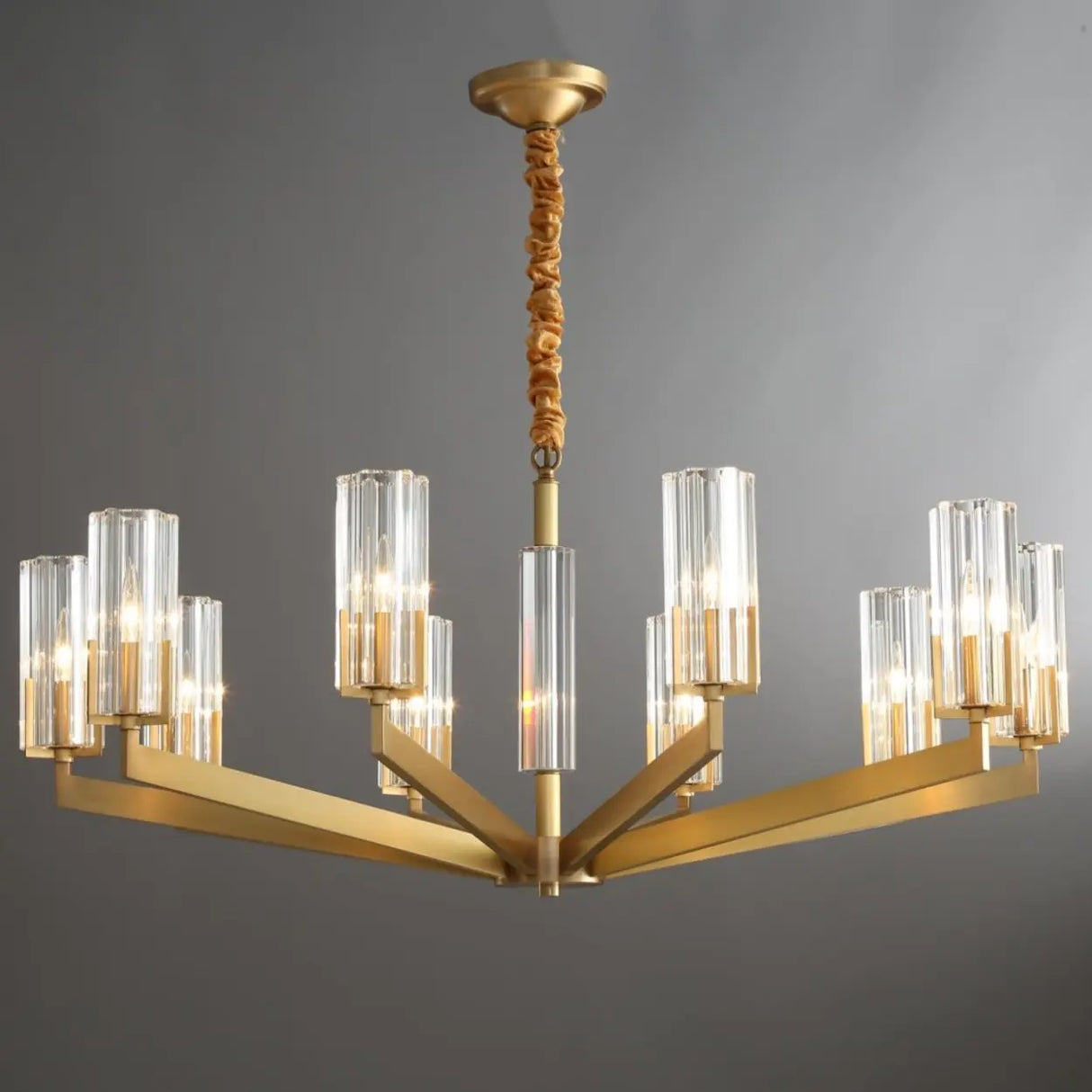 Modern 8-Light Clear Crystal Glass Gold Brass Branch Chandelier Image - 5