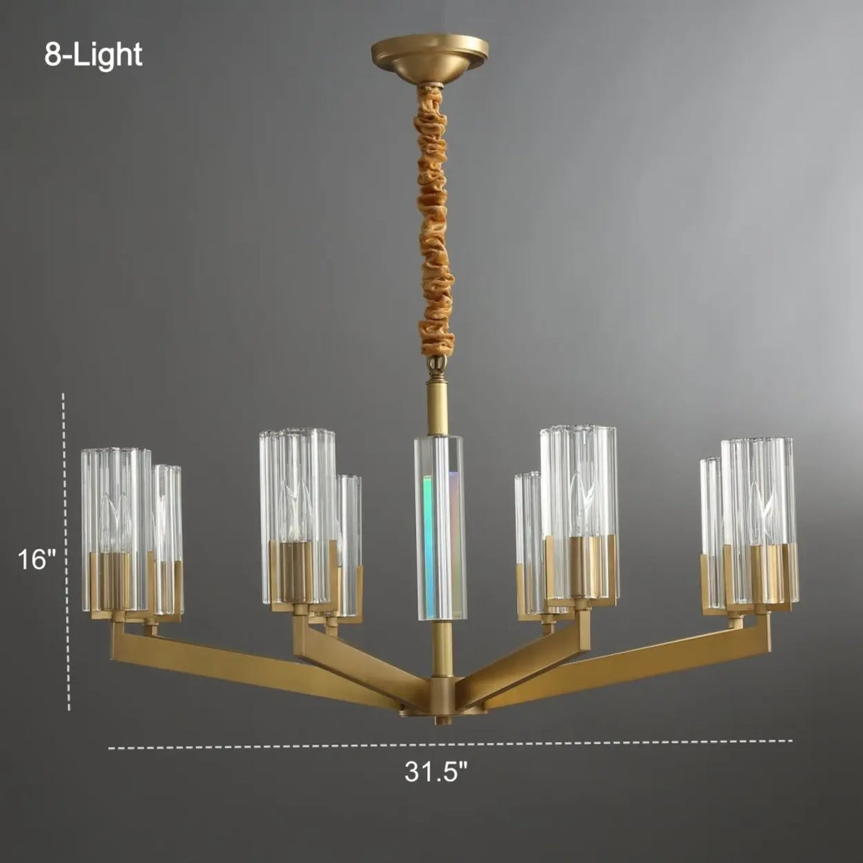 Modern 8-Light Clear Crystal Glass Gold Brass Branch Chandelier Image - 7