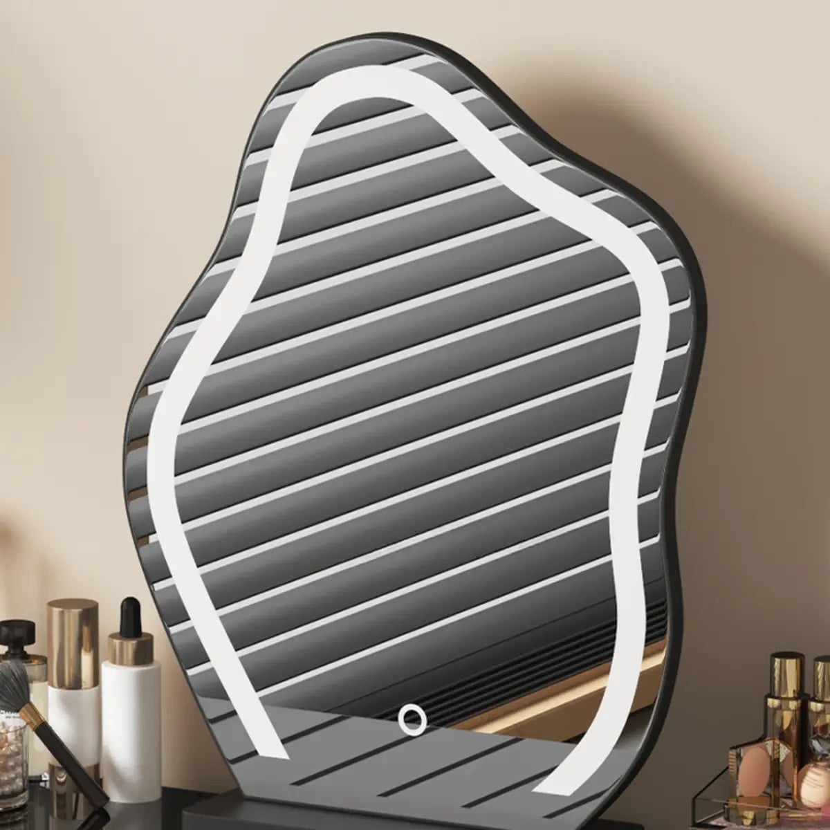 Modern Abstract Black Wood Bedroom LED Mirror Makeup Vanity Image - 10