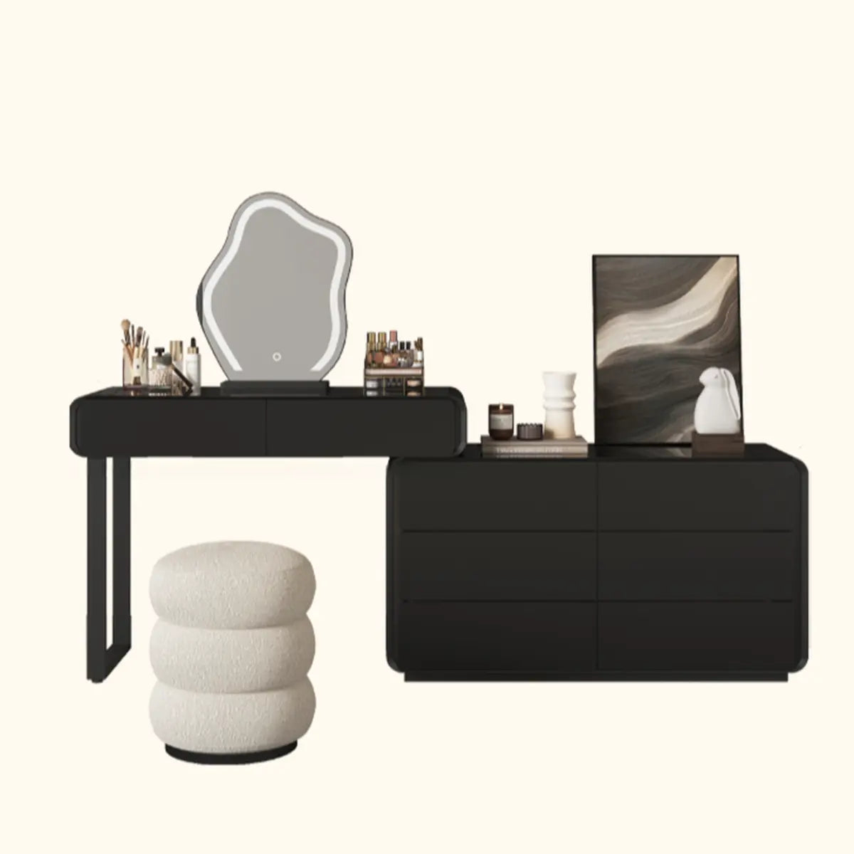 Modern Abstract Black Wood Bedroom LED Mirror Makeup Vanity Image - 11