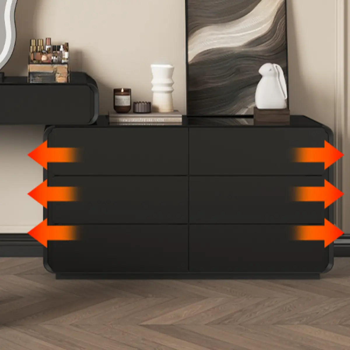 Modern Abstract Black Wood Bedroom LED Mirror Makeup Vanity Image - 13