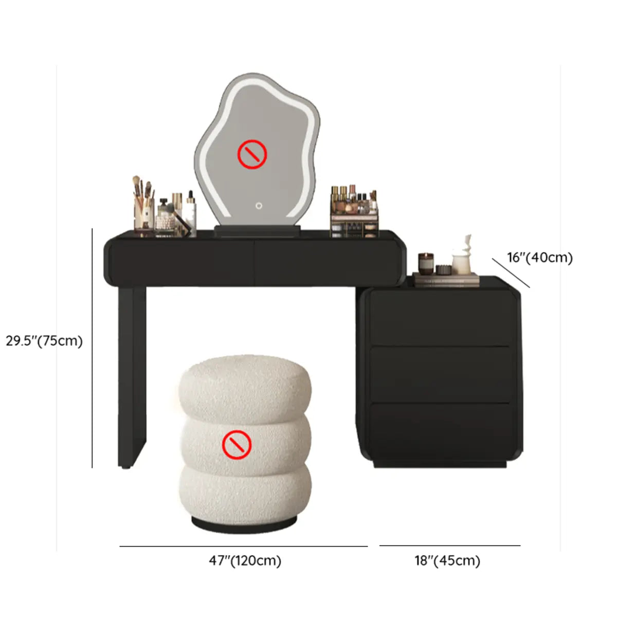 Modern Abstract Black Wood Bedroom LED Mirror Makeup Vanity Image - 18