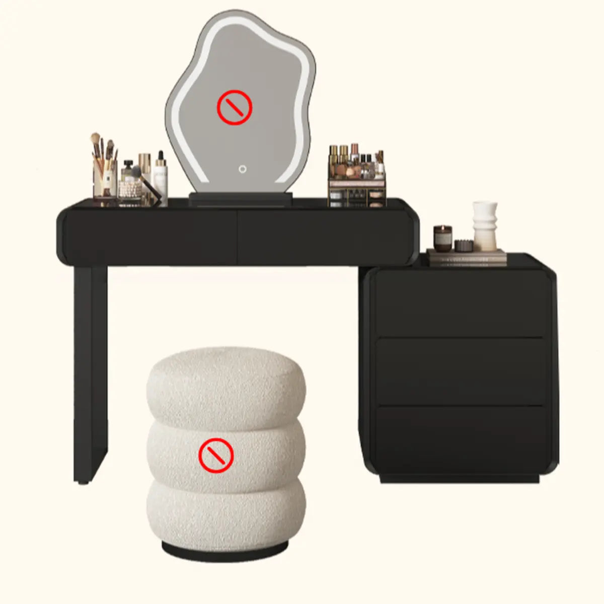 Modern Abstract Black Wood Bedroom LED Mirror Makeup Vanity Image - 2