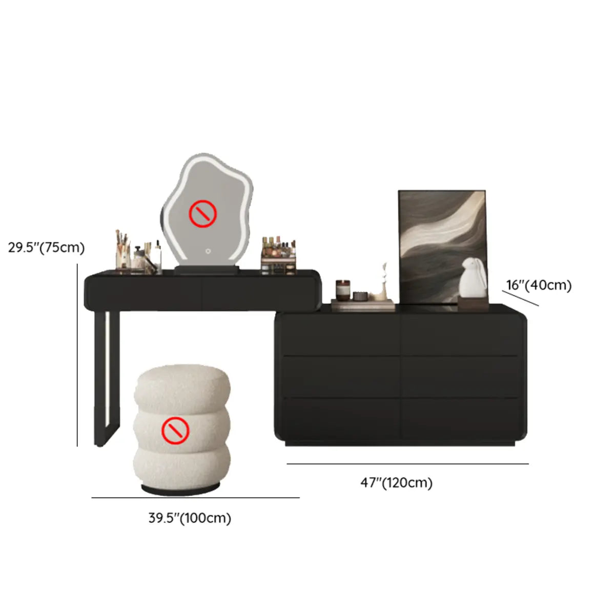 Modern Abstract Black Wood Bedroom LED Mirror Makeup Vanity Image - 20