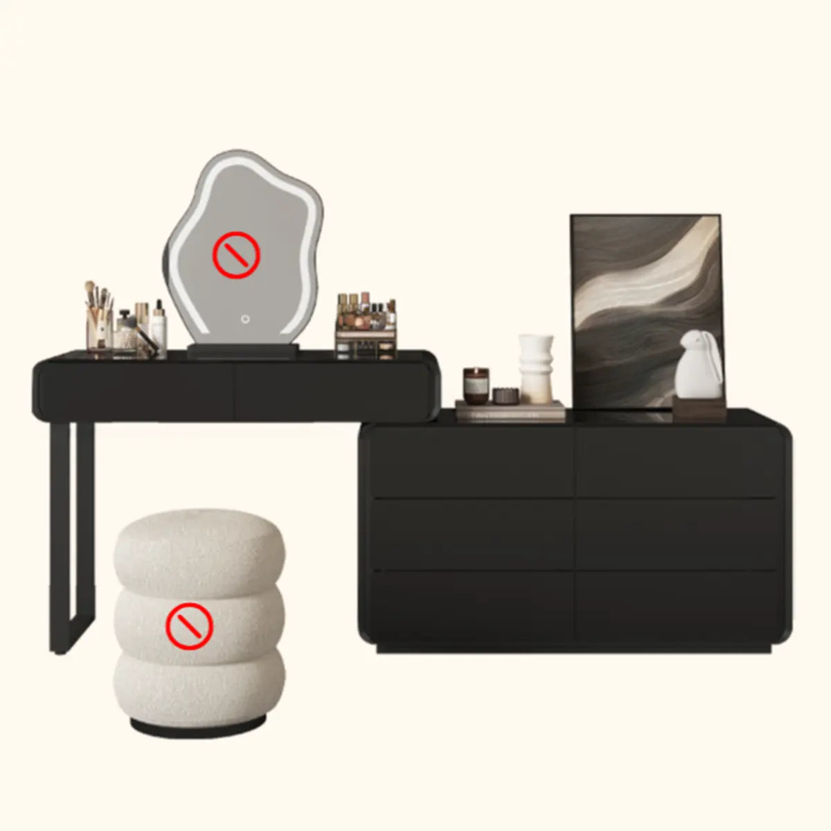 Modern Abstract Black Wood Bedroom LED Mirror Makeup Vanity Image - 3