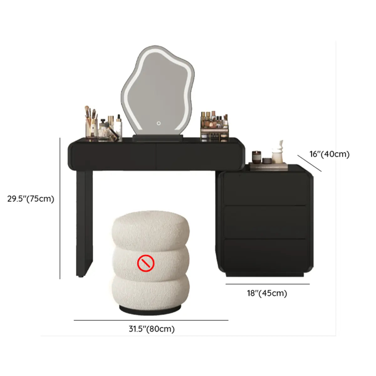 Modern Abstract Black Wood Bedroom LED Mirror Makeup Vanity Image - 38