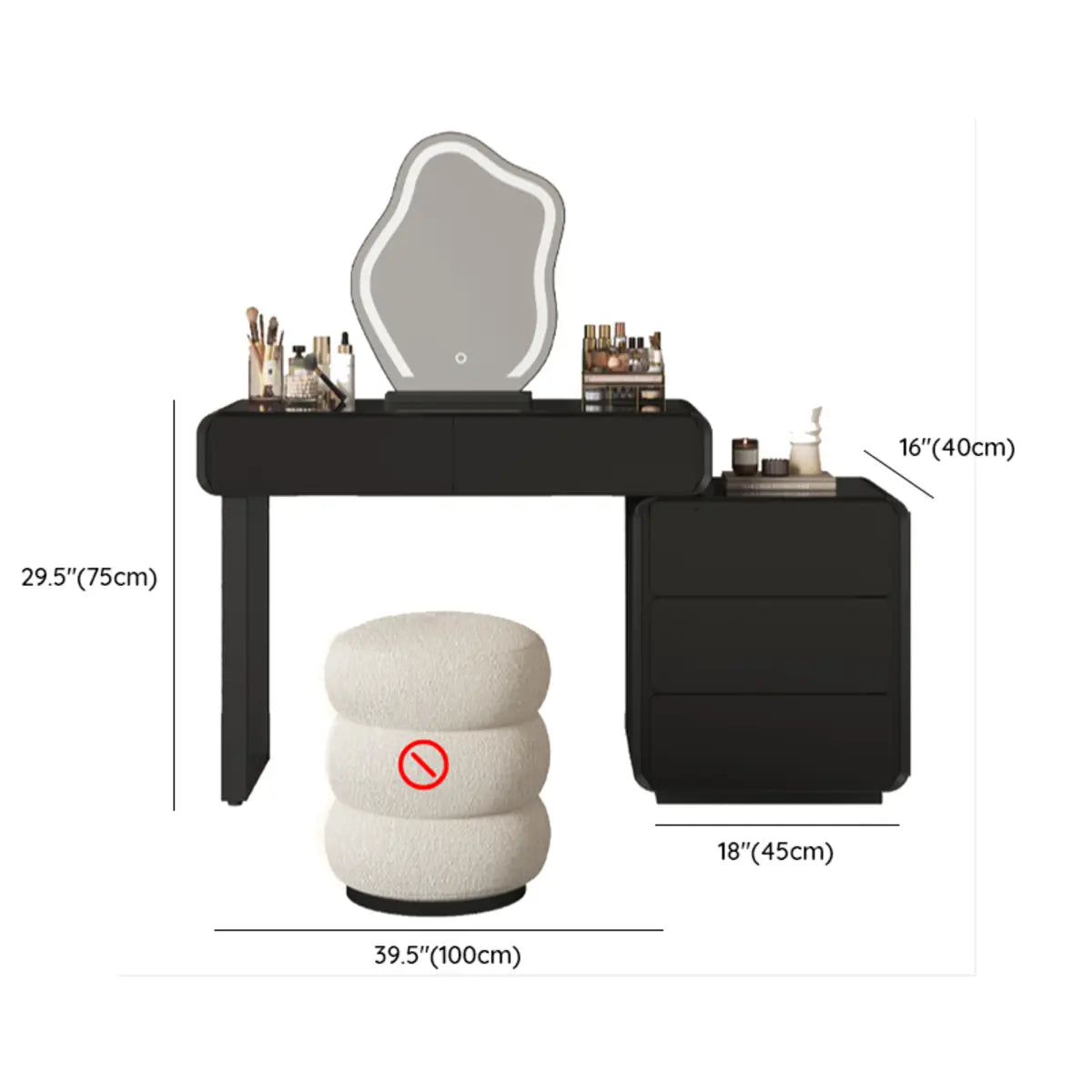 Modern Abstract Black Wood Bedroom LED Mirror Makeup Vanity Image - 40