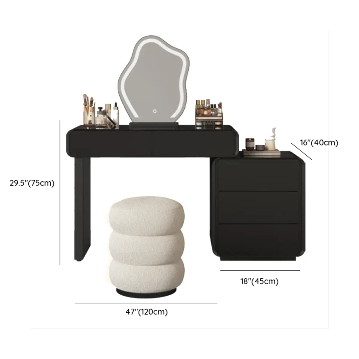 Modern Abstract Black Wood Bedroom LED Mirror Makeup Vanity Image - 42