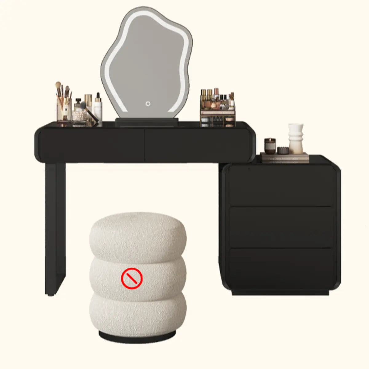 Modern Abstract Black Wood Bedroom LED Mirror Makeup Vanity Image - 5