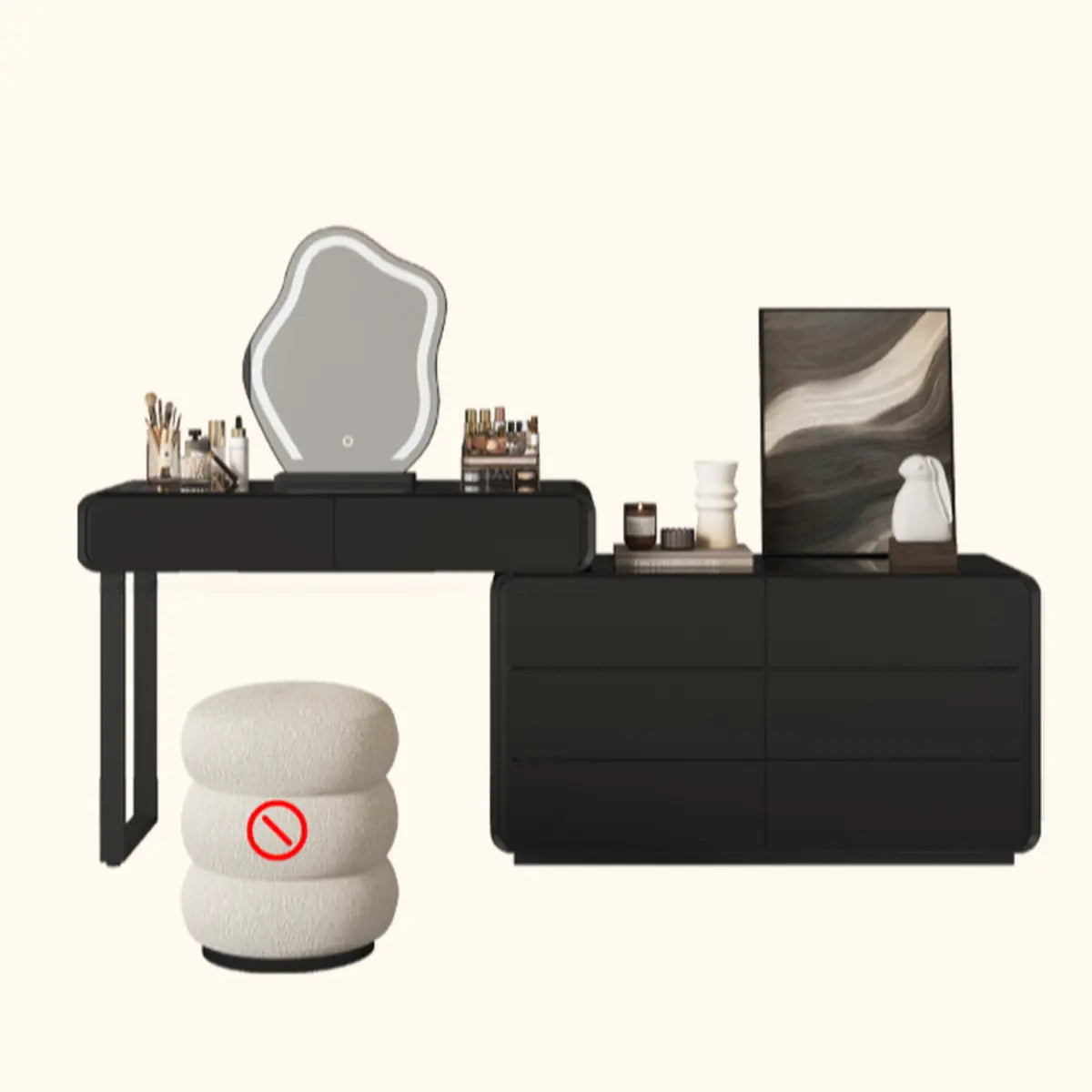 Modern Abstract Black Wood Bedroom LED Mirror Makeup Vanity Image - 7