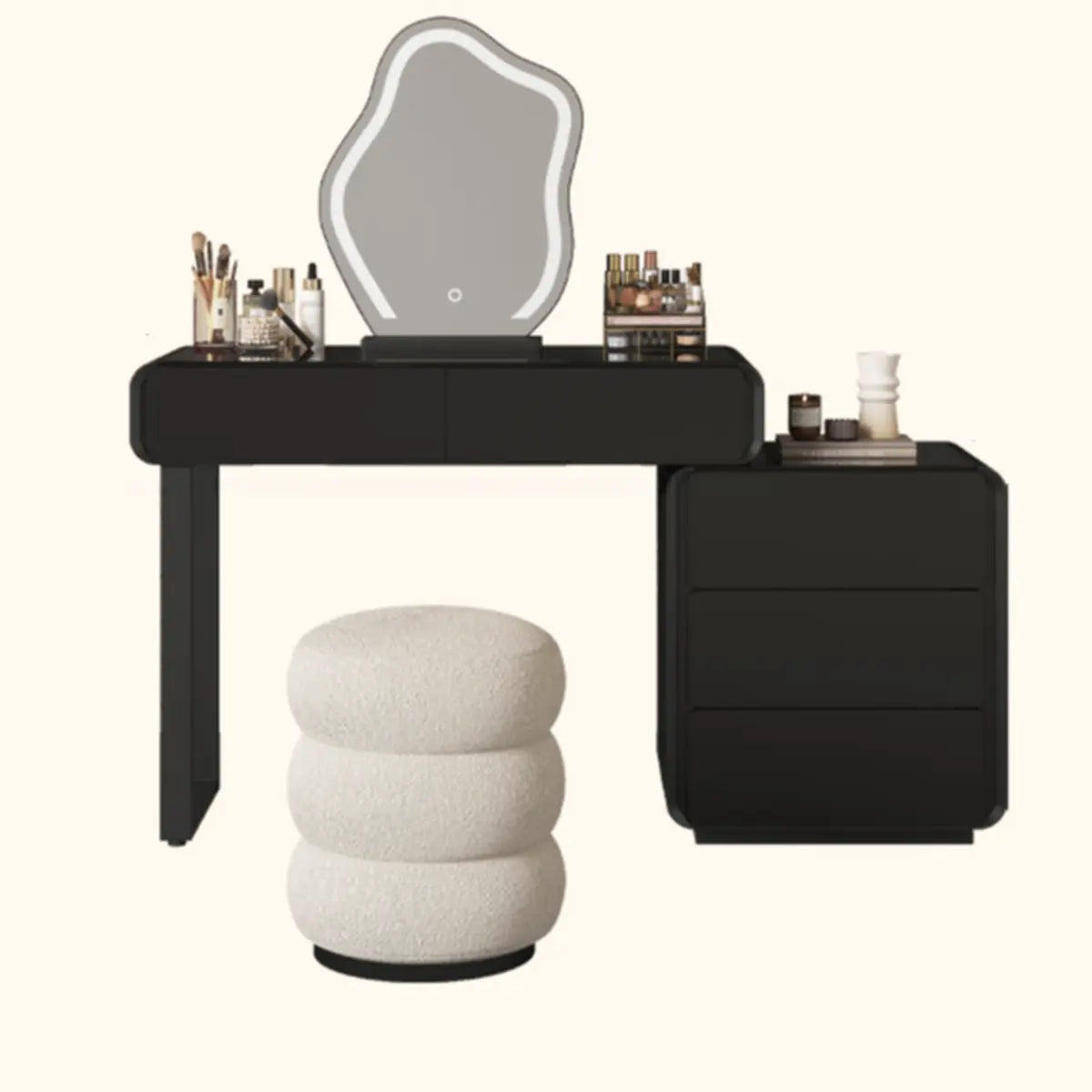 Modern Abstract Black Wood Bedroom LED Mirror Makeup Vanity Image - 9