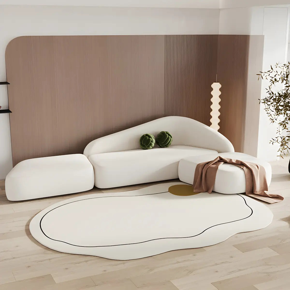 Modern Abstract Cloud-Shaped Polyester Beige Area Rug Image - 1