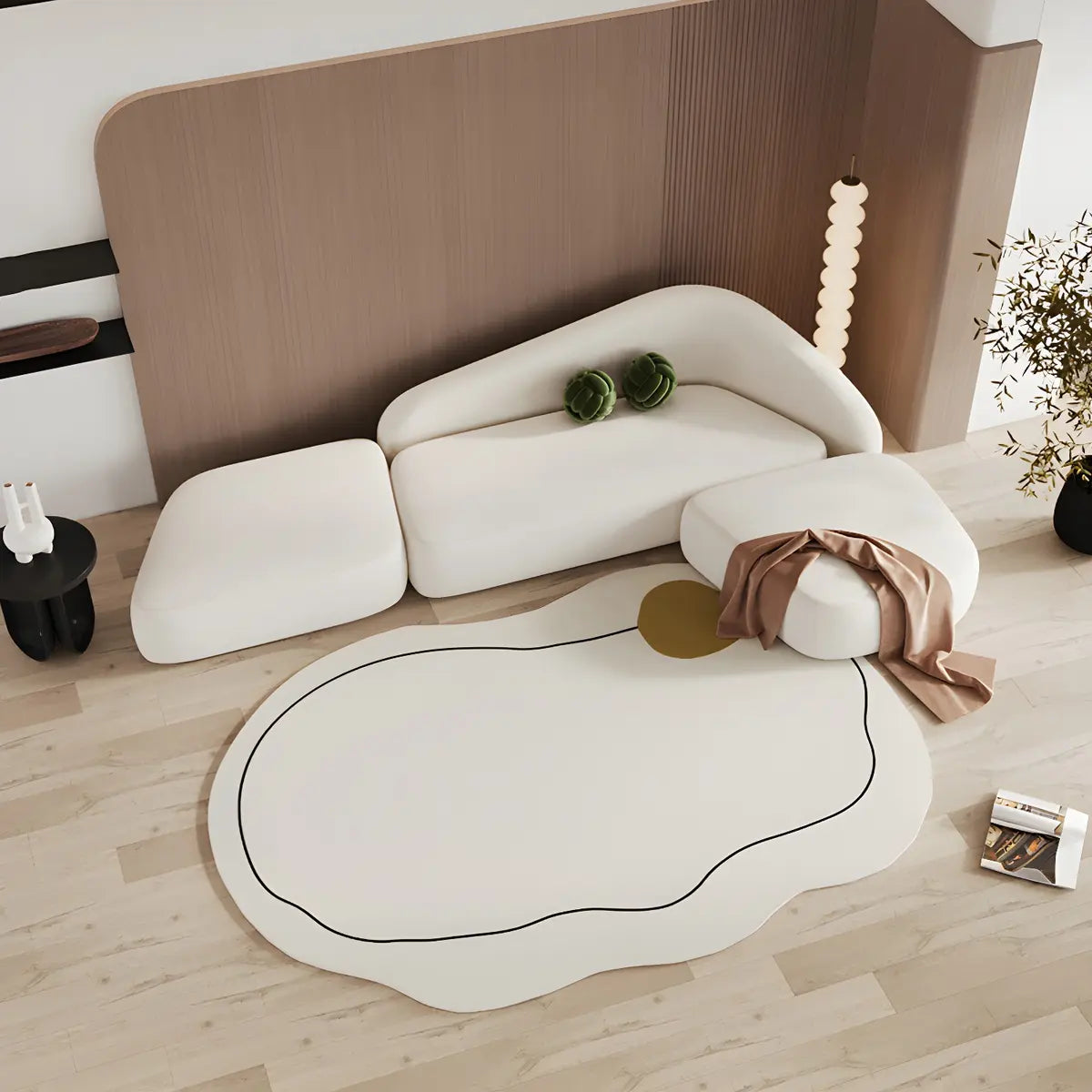 Modern Abstract Cloud-Shaped Polyester Beige Area Rug Image - 3