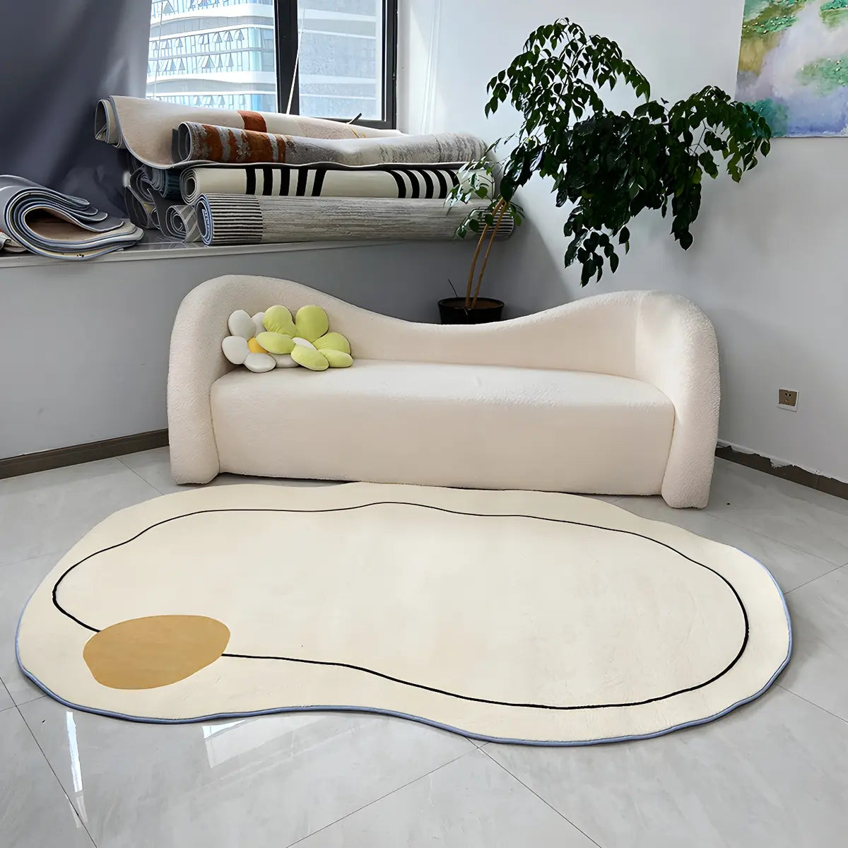 Modern Abstract Cloud-Shaped Polyester Beige Area Rug Image - 4