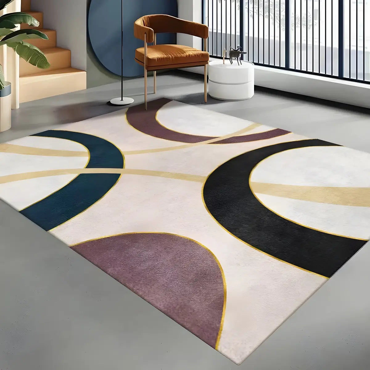 Modern Abstract Polyester Black and Gold Area Rug Image - 11