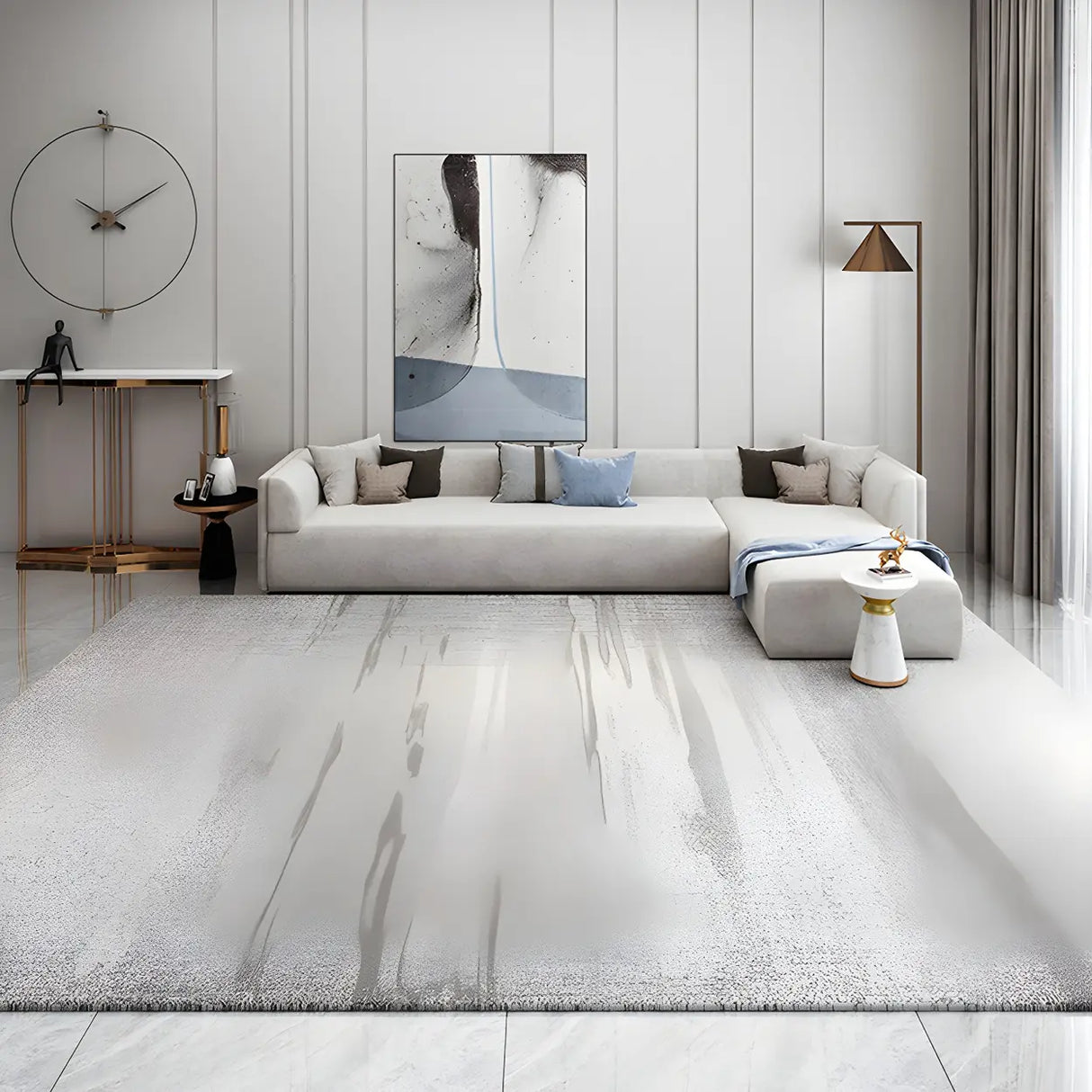 Modern Abstract Polyester Gray Large Anti-Slip Area Rug Image - 8