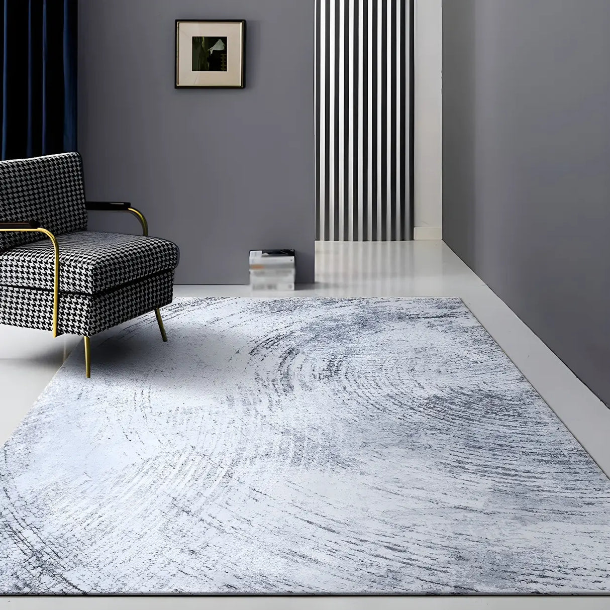 Modern Abstract Polyester Gray Large Anti-Slip Area Rug Image - 9