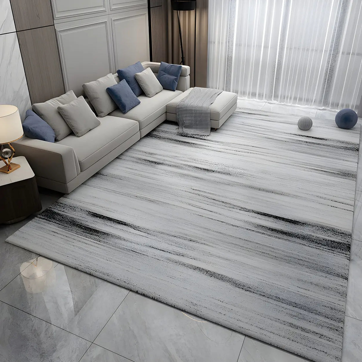 Modern Abstract Polyester Gray Large Anti-Slip Area Rug Image - 3