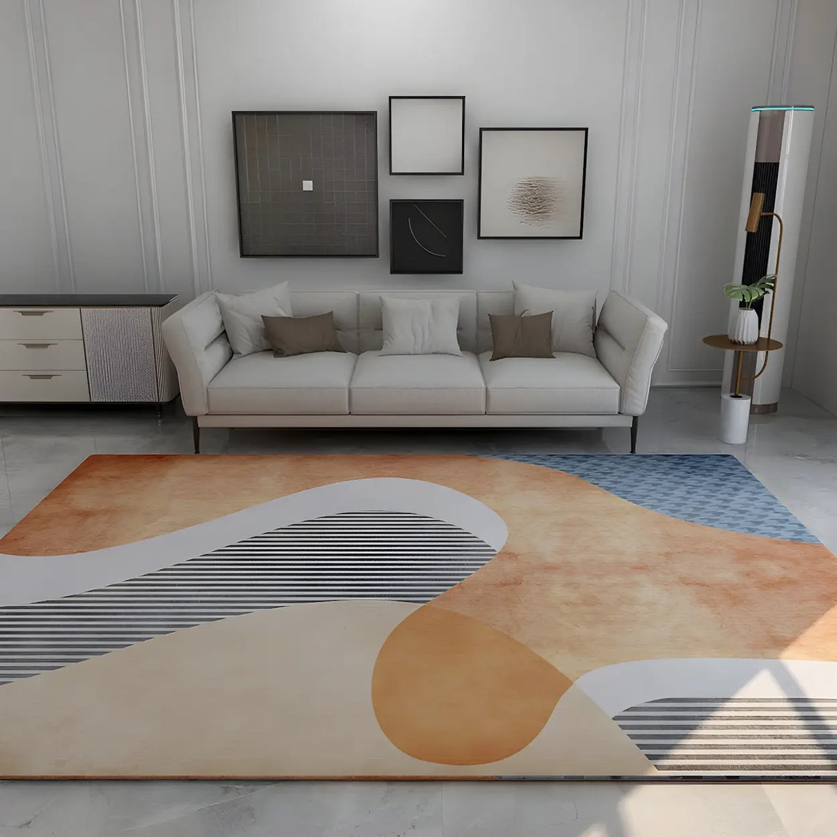 Modern Abstract Polyester Green Rectangle Area Rug Image - 5