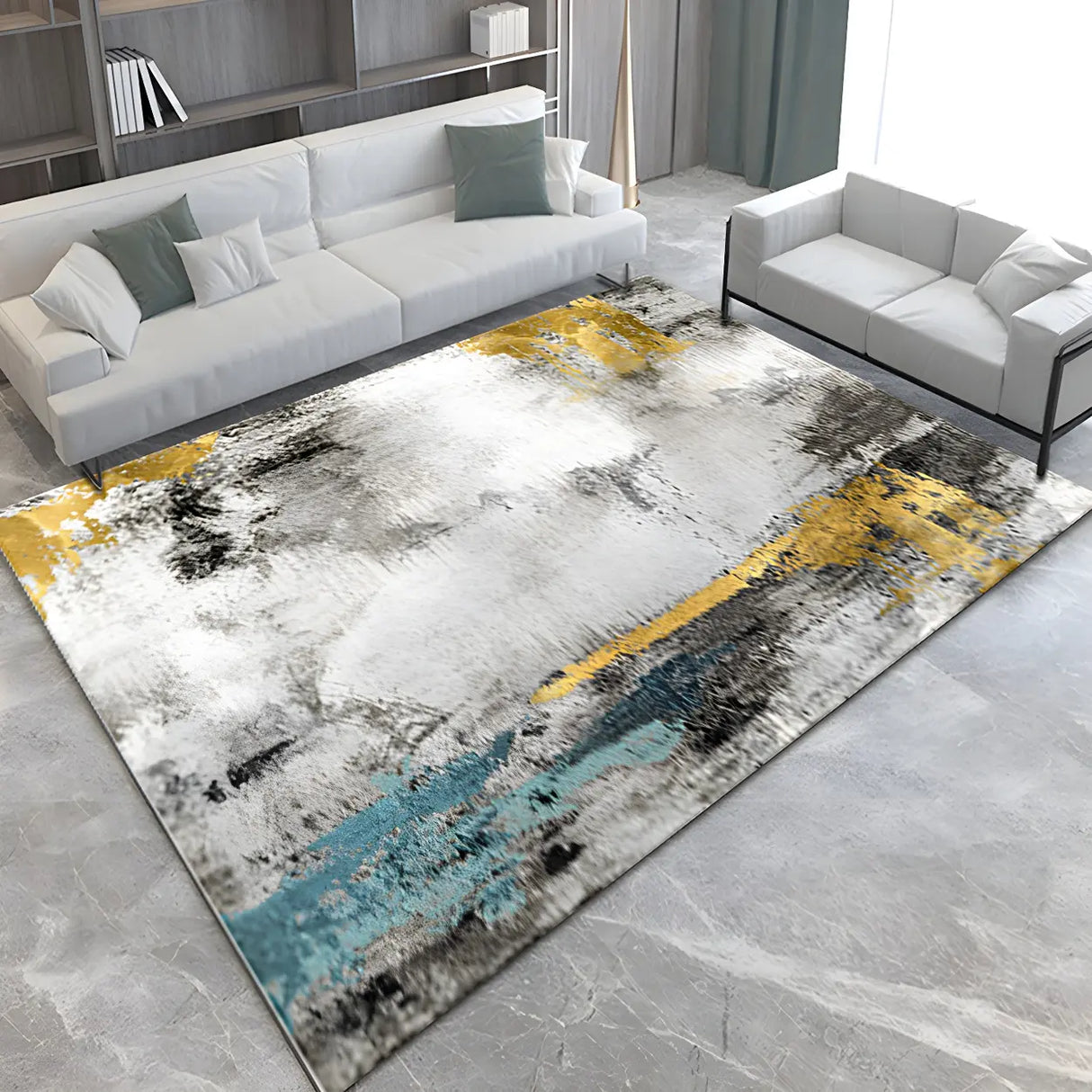 Modern Abstract Polyester Living Room Multicolor Rug Image - 1