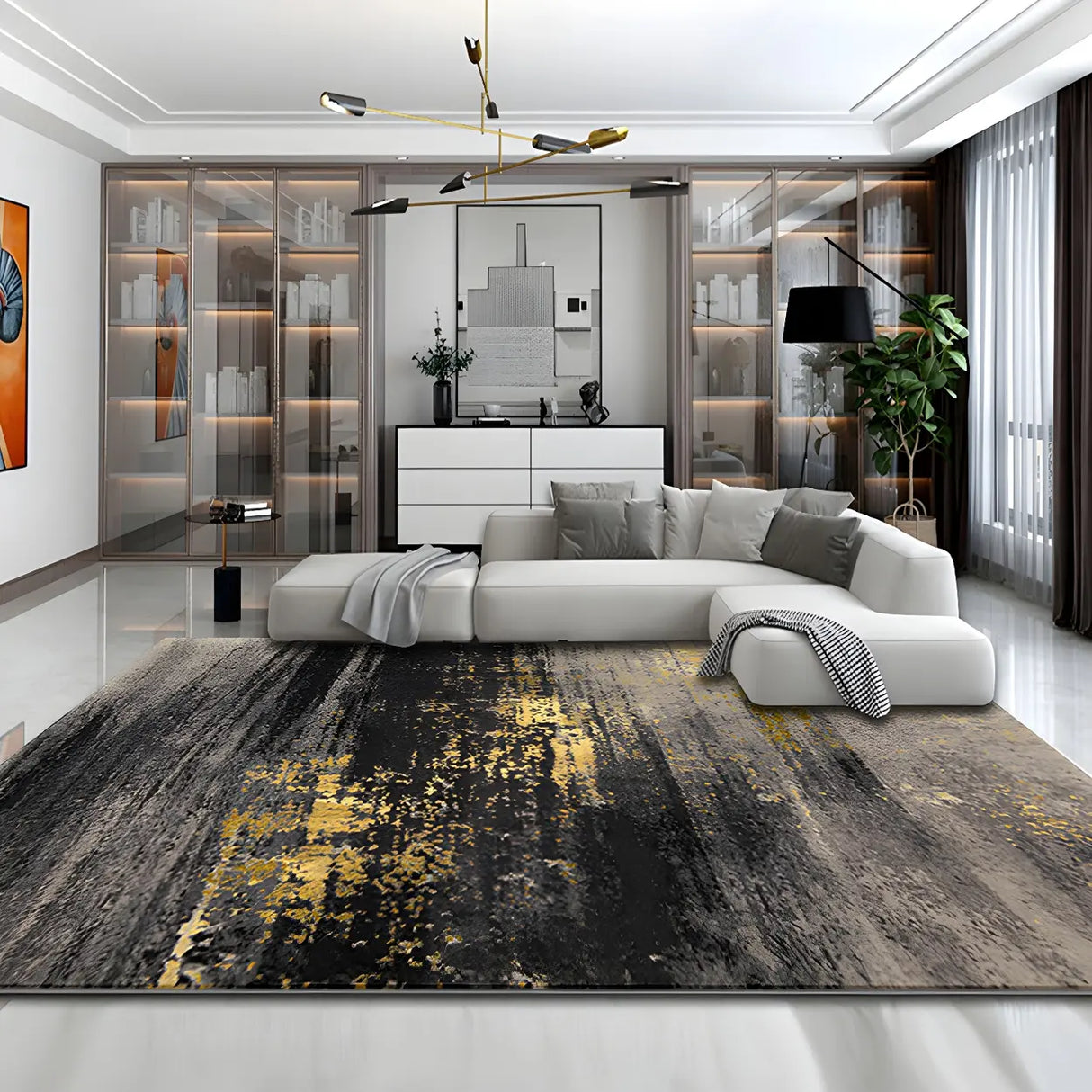 Modern Abstract Polyester Living Room Multicolor Rug Image - 2