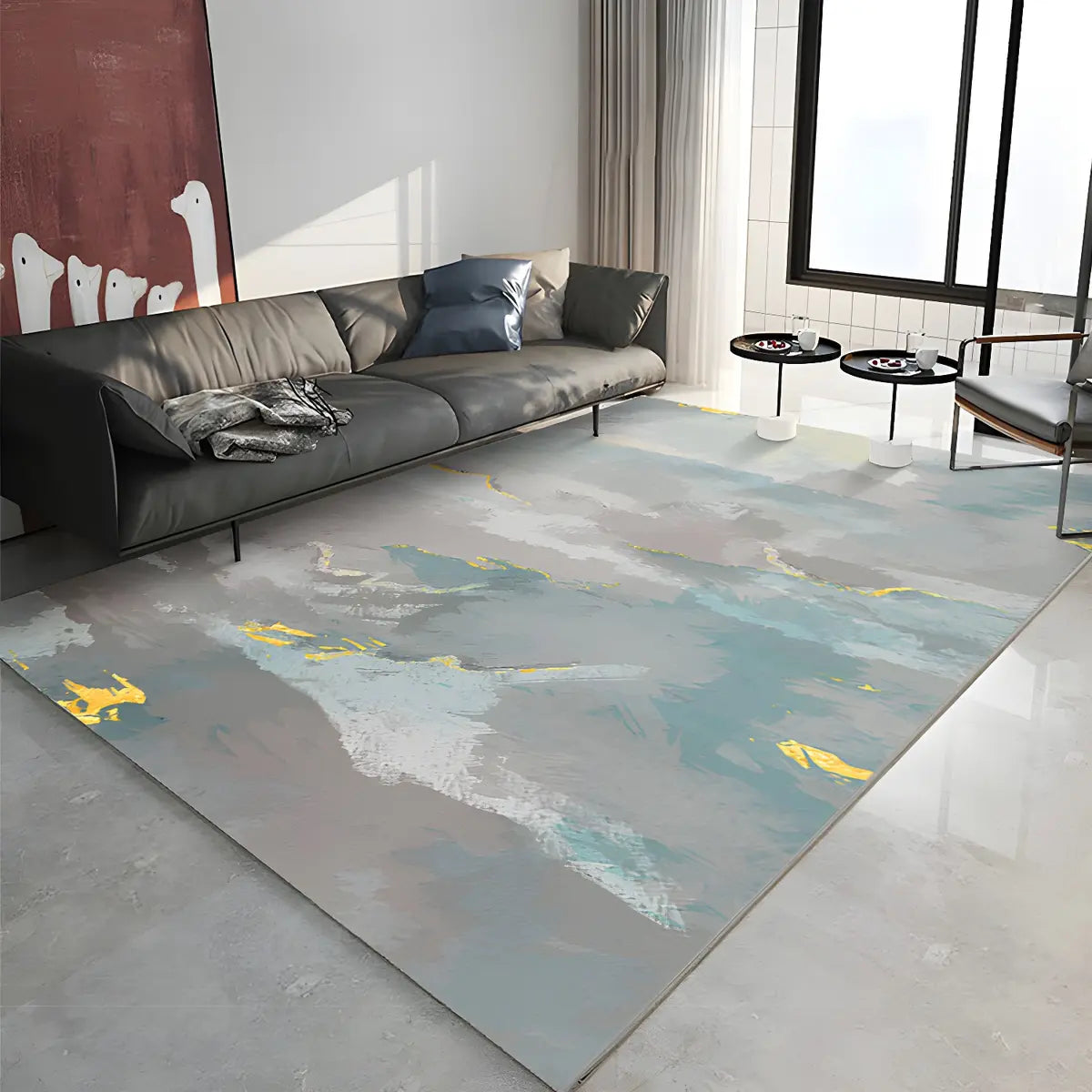 Modern Abstract Polyester Rectangular Green Area Rug Image - 1