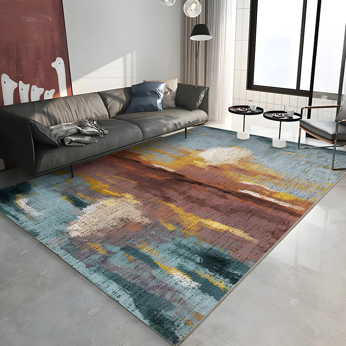 Modern Abstract Polyester Rectangular Green Area Rug Image - 12