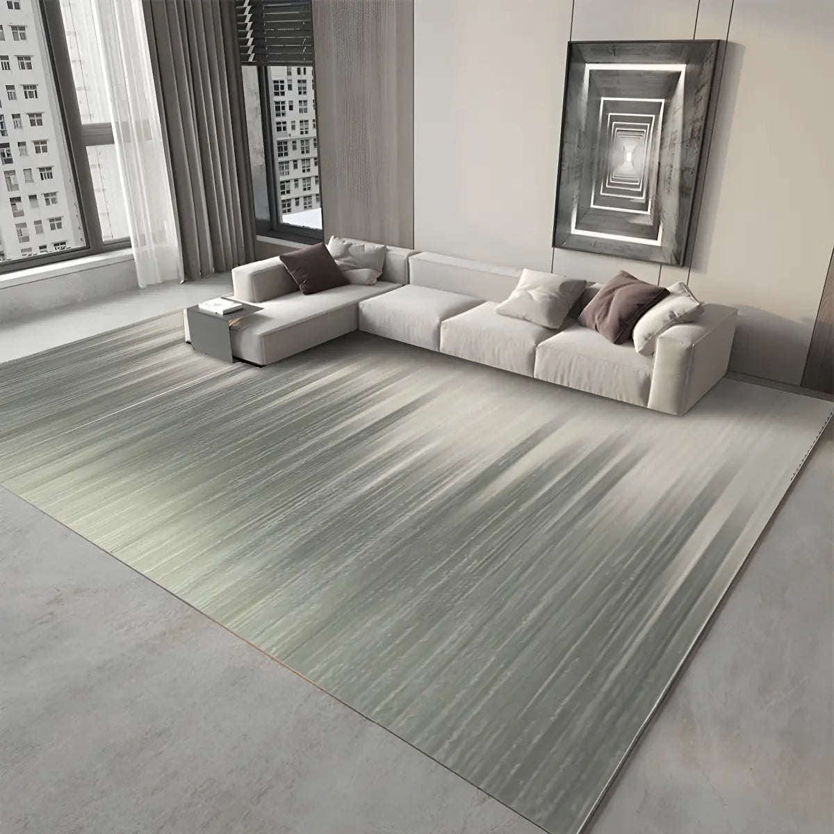 Modern Abstract Polyester Rectangular Green Area Rug Image - 13
