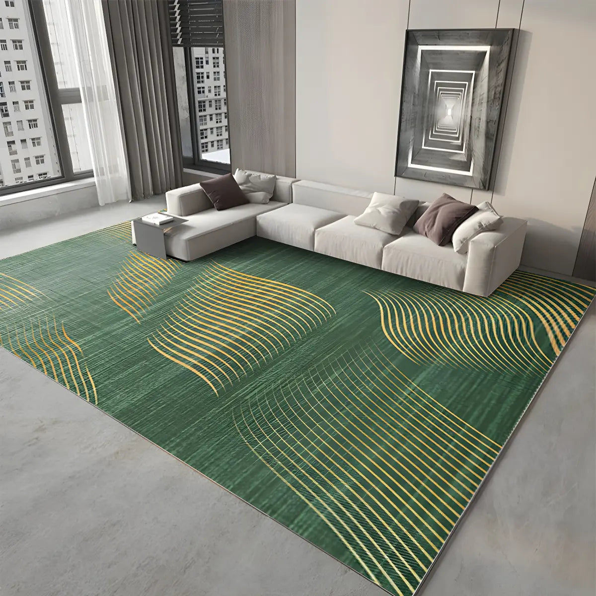 Modern Abstract Polyester Rectangular Green Area Rug Image - 15