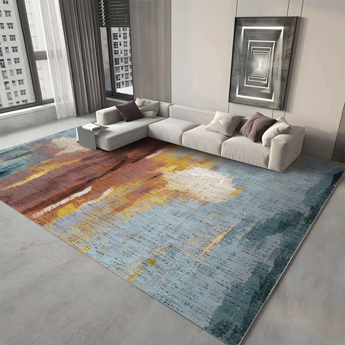 Modern Abstract Polyester Rectangular Green Area Rug Image - 2