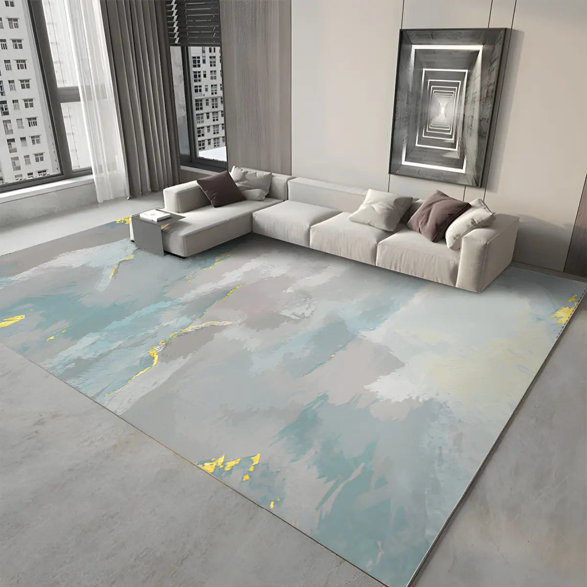 Modern Abstract Polyester Rectangular Green Area Rug Image - 3