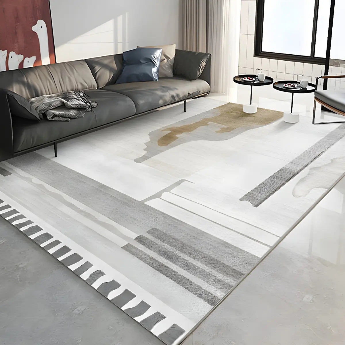 Modern Abstract Polyester Rectangular Green Area Rug Image - 5