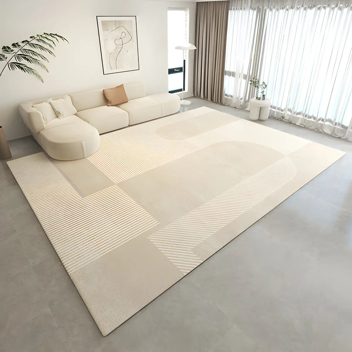 Modern Abstract Rectangle Polyester Beige Area Rug Image - 1
