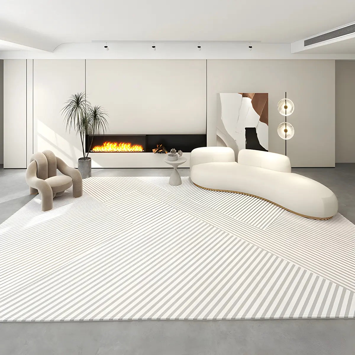 Modern Abstract Rectangle Polyester Beige Area Rug Image - 13