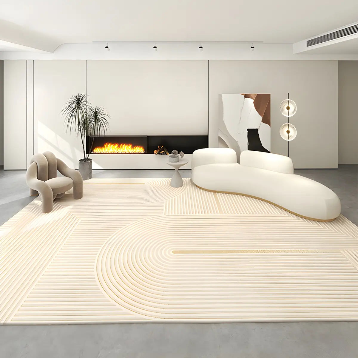 Modern Abstract Rectangle Polyester Beige Area Rug Image - 14