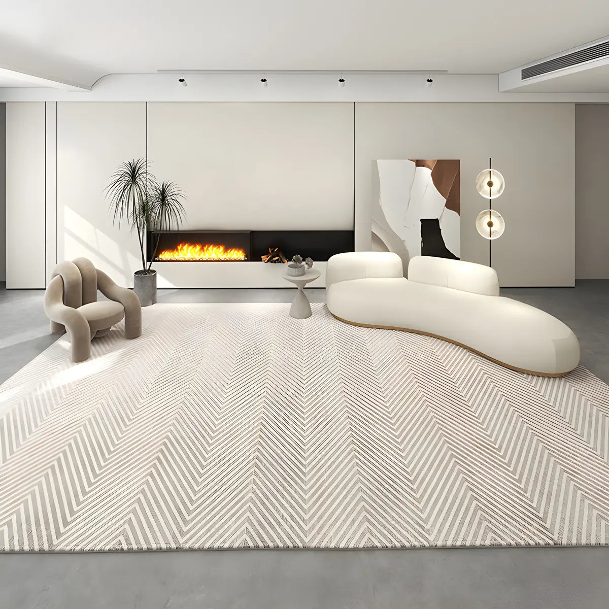 Modern Abstract Rectangle Polyester Beige Area Rug Image - 18